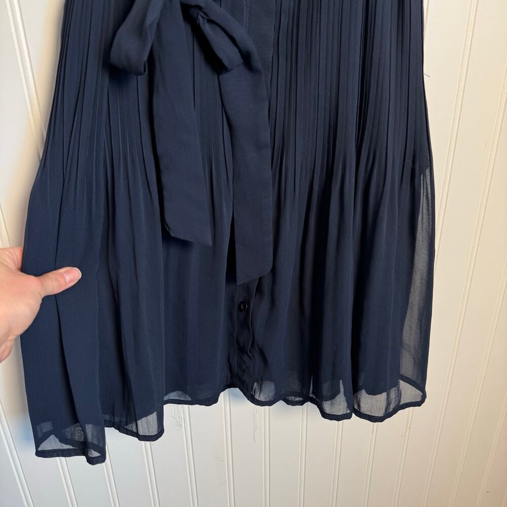 Joie Navy Blue Pleated Button Down Sleeveless Belted Mini Dress Women’s Medium - Picture 5 of 12